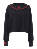 Gothic Lolita Blusen Schwarz Lolita Top Langarm Besticktes Lolita Shirt