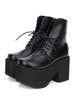 Gothic Lolita Boots schnüren sich oben Plattform schwarz Lolita Mitte Kalb Stiefel