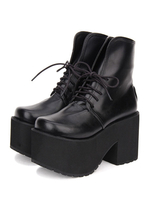 Gothic Lolita Boots schnüren sich oben Plattform schwarz Lolita Mitte Kalb Stiefel