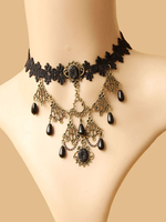 Gothic Lolita Choker Metall Detail Juwel Spitze schwarz Lolita Choker Halskette