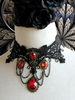 Gothic Lolita Choker Metall Detail Juwel Spitze Schwarz Lolita Halskette