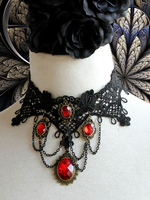 Gothic Lolita Choker Metall Detail Juwel Spitze Schwarz Lolita Halskette