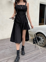 Gothic Lolita Dress Black Sleeves Rüschen Sommerlicht Lolita Midi Kleid