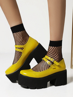 Gothic Lolita Footwaren Gelb PU Leder Runde Tehe Täglich Lässige Schnürung Lolita Schuhe