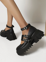 Gothic Lolita Footwear Black PU Leder Runde Tehe Tägliche Casual Lolita Schuhe