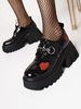 Gothic Lolita Footwear Black PU Leder Runde TOE Herz Muster Lolita Pumps
