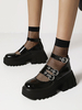 Gothic Lolita Footwear Black Runde TOE PU Leder Schnürsteine \u200b\u200bTäglich Lässige Lolita Schuhe