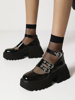 Gothic Lolita Footwear Black Runde TOE PU Leder Schnürsteine \u200b\u200bTäglich Lässige Lolita Schuhe