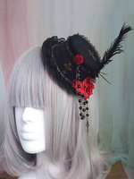 Gothic Lolita Haarschmuck Blume Perle Kette Feder Schwarz Lolita Hut