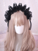 Gothic Lolita Haarschmuck Rüschenbogen Perle Schwarz Lolita Kopfschmuck