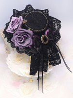 Gothic Lolita Hut Schwarze Blume Bögen Bänder Lolita Flat Top Hut