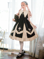 Gothic Lolita JSK Kleid Cool Angel Print Plissee Spitze Schwarz Lolita Pullover Röcke