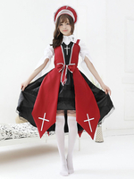 Gothic Lolita JSK Kleid Dark Night Contract Bows Cross Lace Red Lolita Jumper Röcke