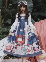 Gothic Lolita JSK Kleid Fairytale Infanta Ärmellose Spitze Marineblau Gothic Lolita Pullover Röcke