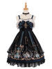 Gothic Lolita JSK Kleid God Redemption Print Lace Ruffle Schwarz Lolita Jumper Röcke