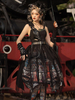 Gothic Lolita JSK Kleid Outfits Schwarz Rot Ösen Ärmelloses Polyester Täglich Casual Dark Lolita Pullover Rock Outfit