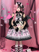 Gothic Lolita JSK Kleid Polyester Ärmellose Schleifen Schnüren Tiered Pink Lolita Pullover Rock