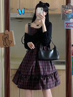 Gothic Lolita JSK Kleid Polyester Sleeveless Plaid Muster Täglich Casual Black Lolita Jumper Rock