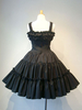 Gothic Lolita JSK Kleid Rüschen Plissee Schnürung Schwarz Lolita Jumper Skirt