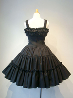 Gothic Lolita JSK Kleid Rüschen Plissee Schnürung Schwarz Lolita Jumper Skirt