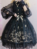 Gothic Lolita JSK Kleid Schwarz Dreamland Garden Lolita Jumper Röcke mit Kopfbedeckung Oversleeves