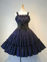 Gothic Lolita JSK Kleid Schwarz Ärmellose Rüschen Lolita Jumper Röcke