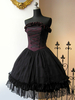 Gothic Lolita JSK Kleid Schwarz Rot Ärmellos Schnürrüschen Lolita Jumper Röcke