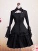 Gothic Lolita Kleid Black OP lange Hime Ärmeln Rüschen Trim Baumwolle Lolita Einteiler Spitzenkleid