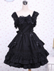 Gothic Lolita Kleid JSK schwarzen Rüschen Bow Trim Lolita Jumper Spitzenrock