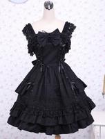 Gothic Lolita Kleid JSK schwarzen Rüschen Bow Trim Lolita Jumper Spitzenrock
