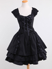 Gothic Lolita Kleid OP Schwarzer Rundhalsausschnitt Kurzarm Rüschen Tiered Lolita Einteiliges Kleid