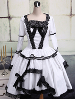 Gothic Lolita Kleid OP weiß Langarm schwarz Trimm zwei Layer Lolita ein Stück Spitzenkleid