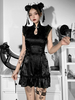 Gothic Lolita Kleid Stehkragen Ärmellos Lace Up Rüschen Polyester Schwarz Cheongsam