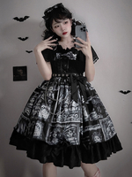 Gothic Lolita Kleider Bögen Rüschen Schwarz Weiß
