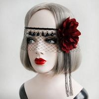 Gothic Lolita Kopfschmuck Blume Net Lace Jewel Perle schwarz Lolita Veil