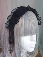 Gothic Lolita Kopfschmuck Lace Bow Metallic Design schwarz Lolita Haarschmuck