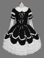 Gothic Lolita Langarm-beiläufiges Kleid Black Cotton Blend-Lolita Kleid