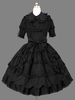 Gothic Lolita lässige schwarze Kleid Kurzarm Baumwolle Mischung Lolita Kleid