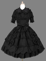 Gothic Lolita lässige schwarze Kleid Kurzarm Baumwolle Mischung Lolita Kleid