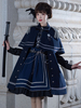 Gothic Lolita Military Style Lolita Mantel Deep Navy Rundhalsausschnitt Langarm Polyester Lolita Cape Coat