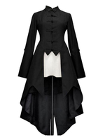 Gothic Lolita Mäntel Schwarze Trenchcoats High Low Ruffle Cotton Winter Lolita Outwears