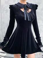 Gothic Lolita OP Dress Schnüren Sie schwarze Langarm Lolita One Piece Kleider