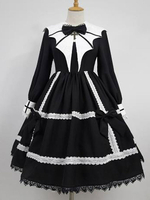 Gothic Lolita OP Dress Spitzenkragen Schwarz Lolita One Piece Dresses