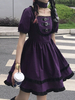 Gothic Lolita Op Dress Square Hals Kurze Ärmeln Plaid Muster Polyester Casual Lolita Ein Stück Kleid