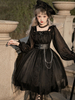 Gothic Lolita OP Kleid Bögen Langarm Spitze Rüschen Schwarz Lolita One Piece Kleid