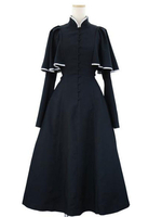 Gothic Lolita OP-Kleid Caped Ruflfe Schwarz mit langen Ärmeln Lolita One Piece Kleider
