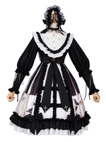 Gothic Lolita OP Kleid Crime Organza Print Schwarz Bögen Lolita One Piece Kleider