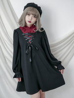 Gothic Lolita OP Kleid Langarm Criss Cross Lolita One Piece Kleid
