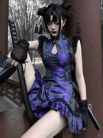 Gothic Lolita OP Kleid Lila Ärmellos Polyester Jacquard Muster Chinesischen Stil Lolita Kleid