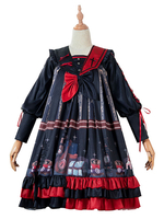 Gothic Lolita OP Kleid Marionette Schnüren Schwarz Langarm Lolita One Piece Kleider
